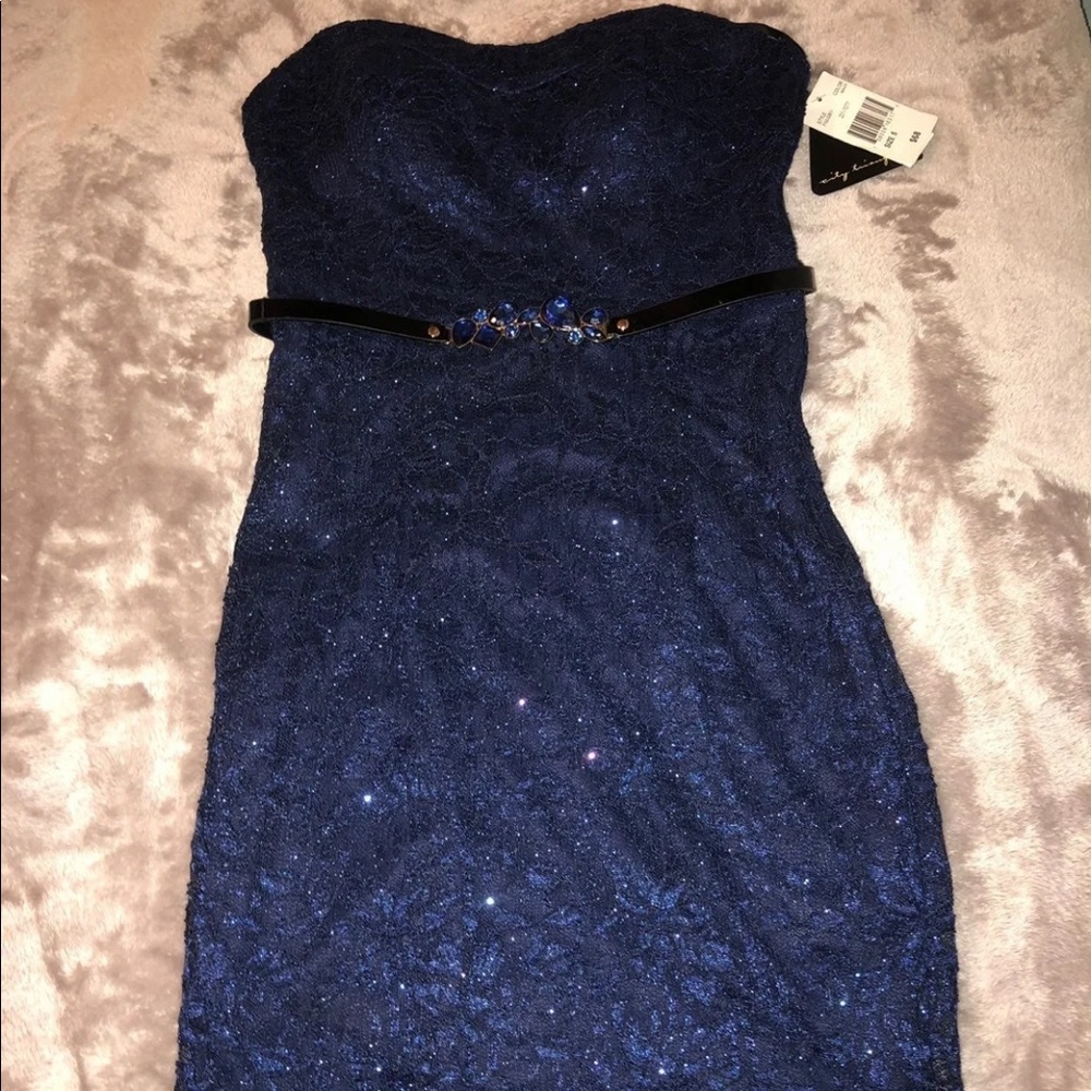 Blue Mini Strapless Dress